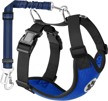 Dog Seat Belt for Car, Adjustable Dog Car Harness for Large Medium Small Dogs, Soft Padded & Breathable Mesh Dog Seatbelt with Car Strap and Carabiner (Blue,M)