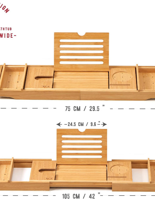 Load image into Gallery viewer, Bamboo Bathtub Caddy Tray - Expandable to 41 Inches with Book Stand, Soap Holder &amp; Anti-Slip Pads for Luxury Bath Spa, Natural
