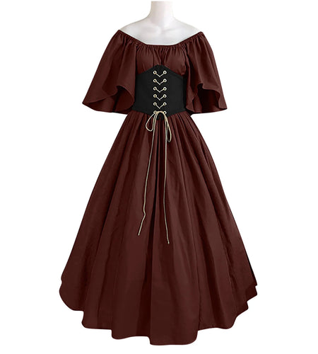 Womens Renaissance Faire Dresses Medieval Irish Traditional plus Size Dresses Ruffle over Dress Corset Retro Cosplay Gown