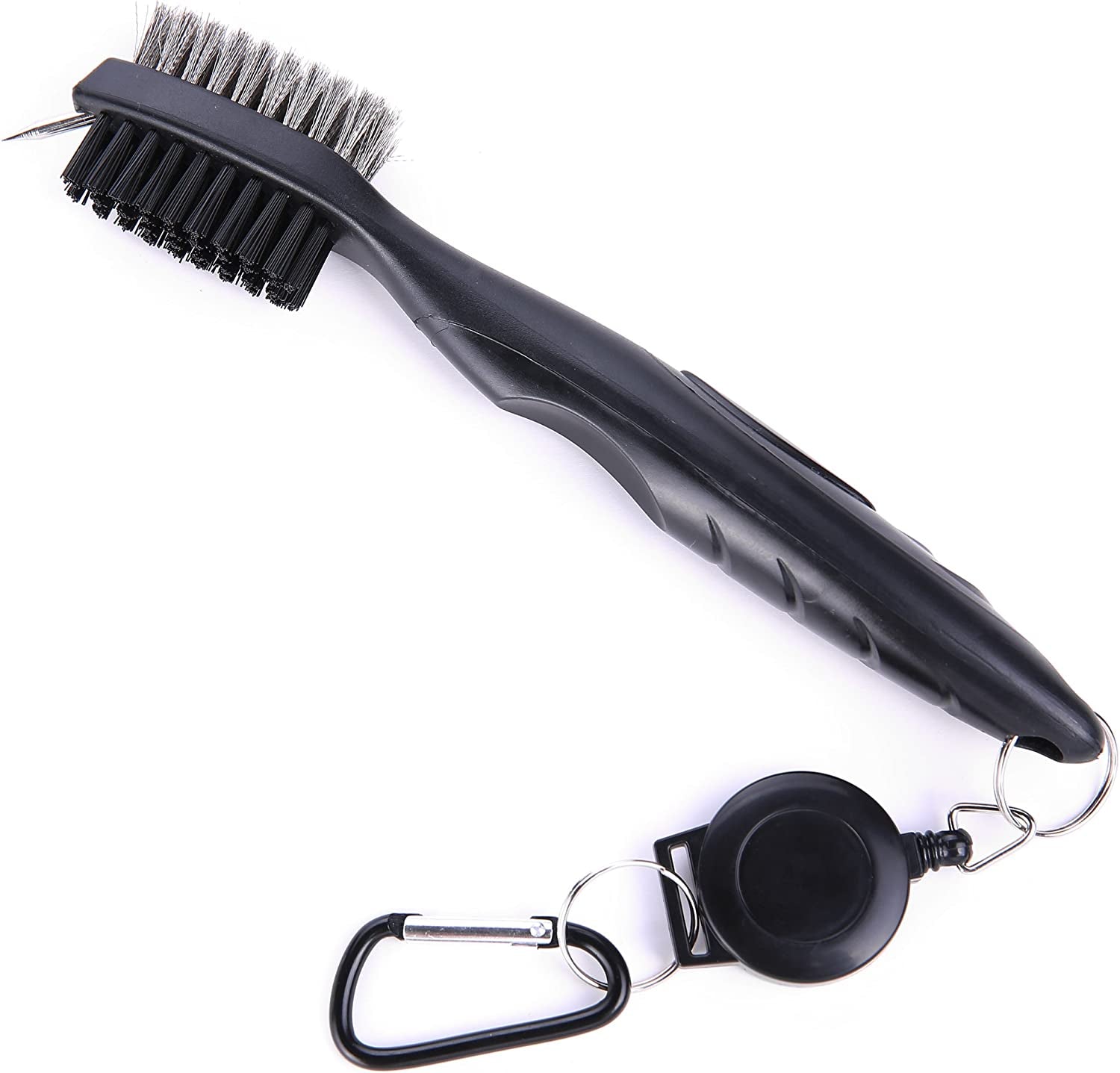 Microfiber Waffle Pattern Tri-Fold Golf Towel | Brush Tool Kit with Club Groove Cleaner, Retractable Extension Cord and Clip