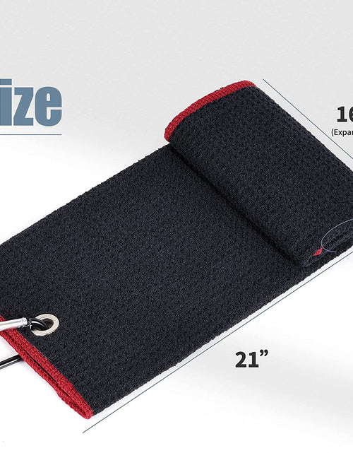 Load image into Gallery viewer, Microfiber Waffle Pattern Tri-Fold Golf Towel | Brush Tool Kit with Club Groove Cleaner, Retractable Extension Cord and Clip
