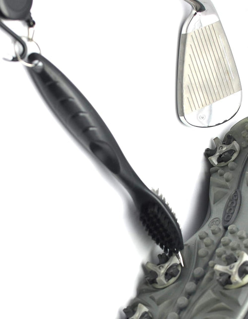 Load image into Gallery viewer, Microfiber Waffle Pattern Tri-Fold Golf Towel | Brush Tool Kit with Club Groove Cleaner, Retractable Extension Cord and Clip
