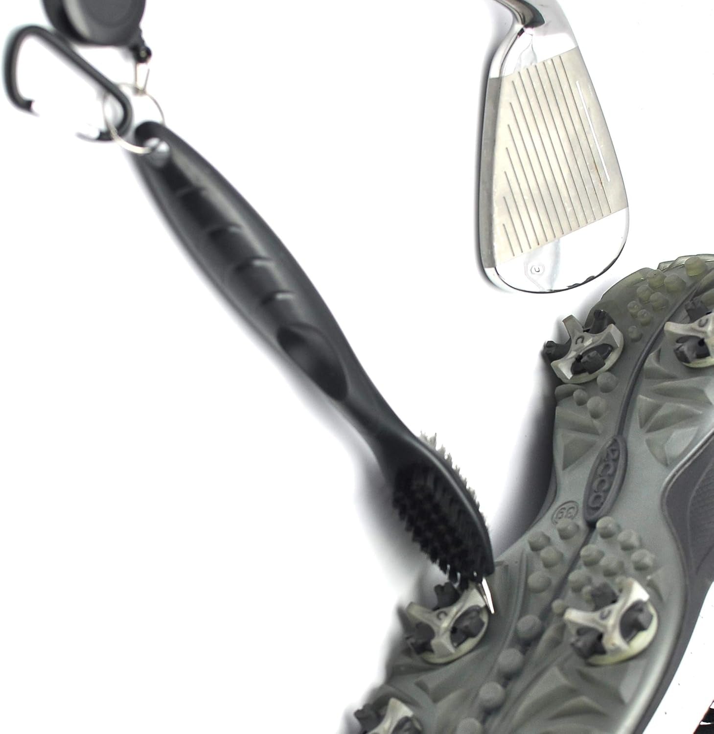 Microfiber Waffle Pattern Tri-Fold Golf Towel | Brush Tool Kit with Club Groove Cleaner, Retractable Extension Cord and Clip