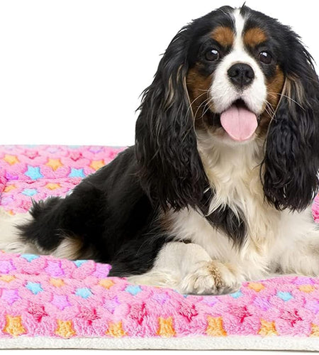 Dog Bed Crate Pad Ultra Soft Pet Bed with Cute Star Print Washable Crate Mat for Large Medium Small Dogs Reversible Fleece Dog Crate Kennel Mat Cat Bed Liner 29 X 21 Inch Pink