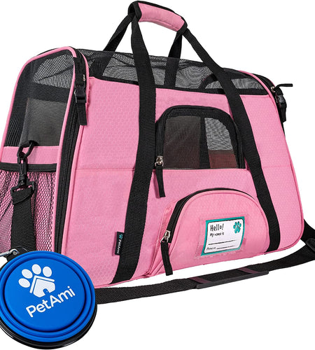 Airline Approved Pet Carrier for Cat, Soft Sided Dog Carrier for Small Dogs, Cat Travel Supplies Accessories for Indoor Cats, Ventilated Pet Carrying Bag Medium Large Kitten Puppy, Large Pink