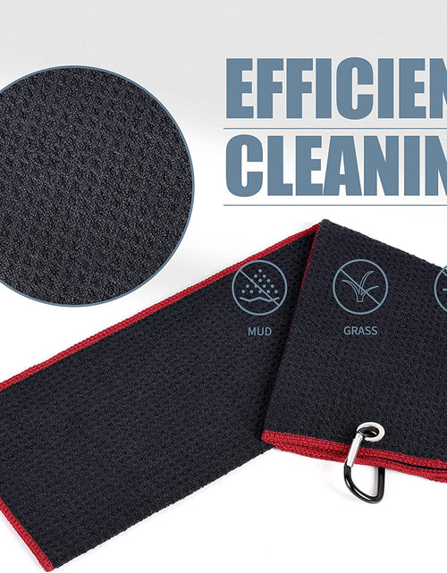 Load image into Gallery viewer, Microfiber Waffle Pattern Tri-Fold Golf Towel | Brush Tool Kit with Club Groove Cleaner, Retractable Extension Cord and Clip
