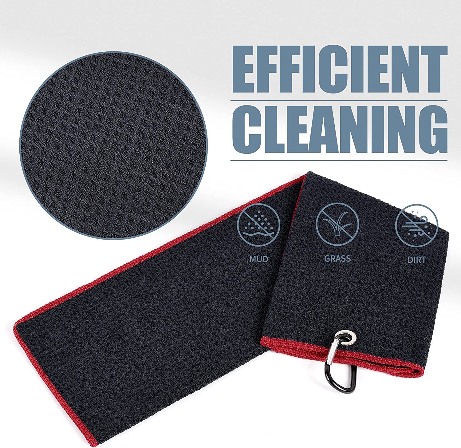 Microfiber Waffle Pattern Tri-Fold Golf Towel | Brush Tool Kit with Club Groove Cleaner, Retractable Extension Cord and Clip