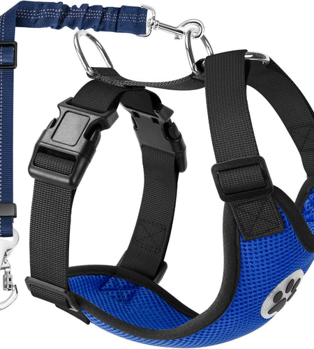 Dog Seat Belt for Car, Adjustable Dog Car Harness for Large Medium Small Dogs, Soft Padded & Breathable Mesh Dog Seatbelt with Car Strap and Carabiner (Blue,M)